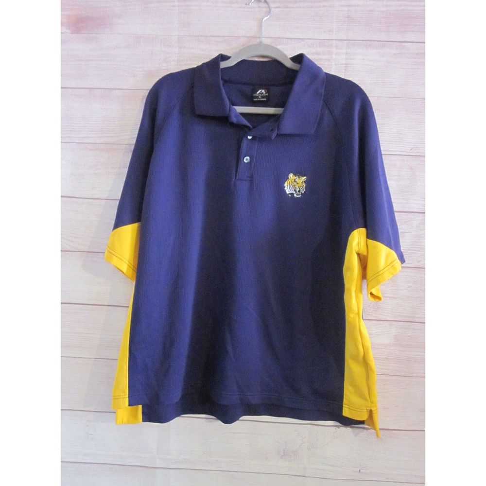 LSU P2 by Pro Player Mens Size XL LSU Embroidered Logo Polo Shirt Tiger